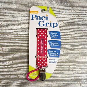 BooginHead PaciGrip Pacifier Holder Clip Strap Washable Red White Polka Dot